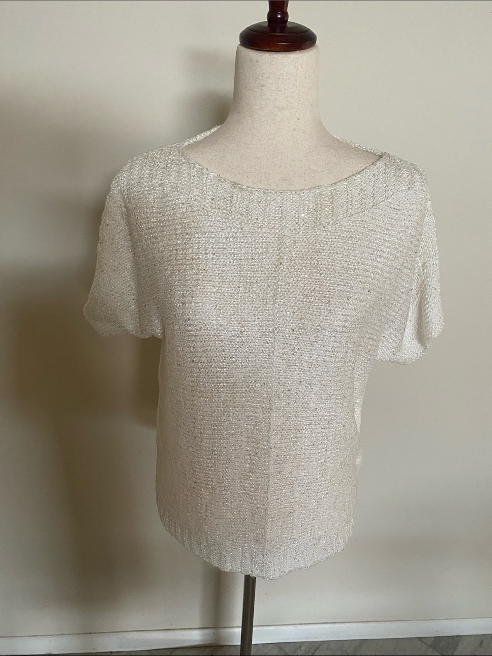Cable & Gauge Cream Short Sleeve Knit Top